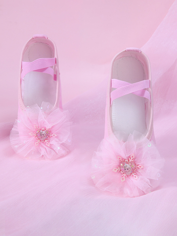 Pantofi de dans pentru copii, talpă moale pentru practică, partea superioară din mătase, ușori, rezistenți la uzură și cu amortizare