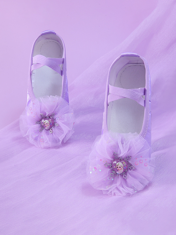 Pantofi de dans pentru copii, talpă moale pentru practică, partea superioară din mătase, ușori, rezistenți la uzură și cu amortizare