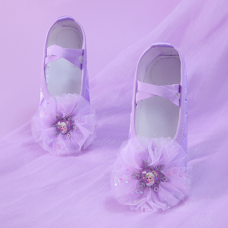 Pantofi de dans pentru copii, talpă moale pentru practică, partea superioară din mătase, ușori, rezistenți la uzură și cu amortizare