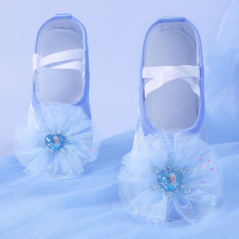 Pantofi de dans pentru copii, talpă moale pentru practică, partea superioară din mătase, ușori, rezistenți la uzură și cu amortizare