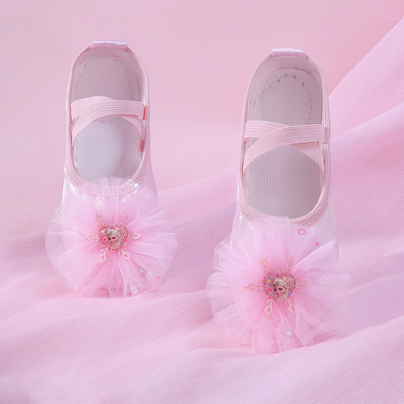 Pantofi de dans pentru copii, talpă moale pentru practică, partea superioară din mătase, ușori, rezistenți la uzură și cu amortizare