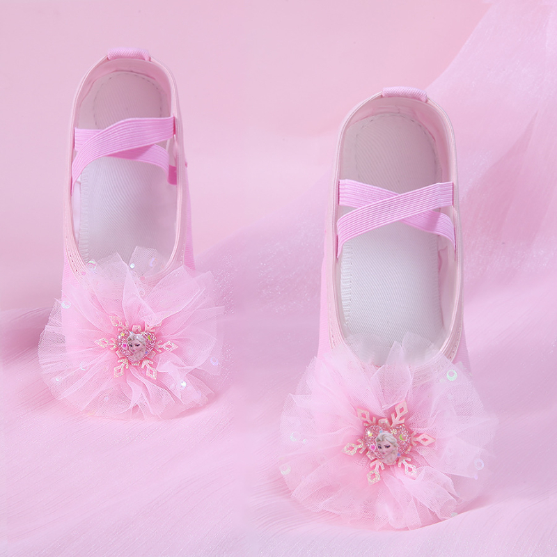 Pantofi de dans pentru copii, talpă moale pentru practică, partea superioară din mătase, ușori, rezistenți la uzură și cu amortizare