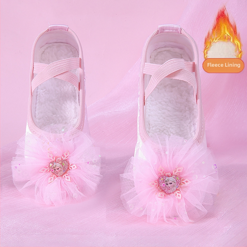 Pantofi de dans pentru copii, talpă moale pentru practică, partea superioară din mătase, ușori, rezistenți la uzură și cu amortizare