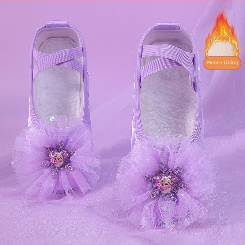 Pantofi de dans pentru copii, talpă moale pentru practică, partea superioară din mătase, ușori, rezistenți la uzură și cu amortizare