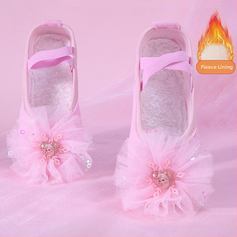 Pantofi de dans pentru copii, talpă moale pentru practică, partea superioară din mătase, ușori, rezistenți la uzură și cu amortizare