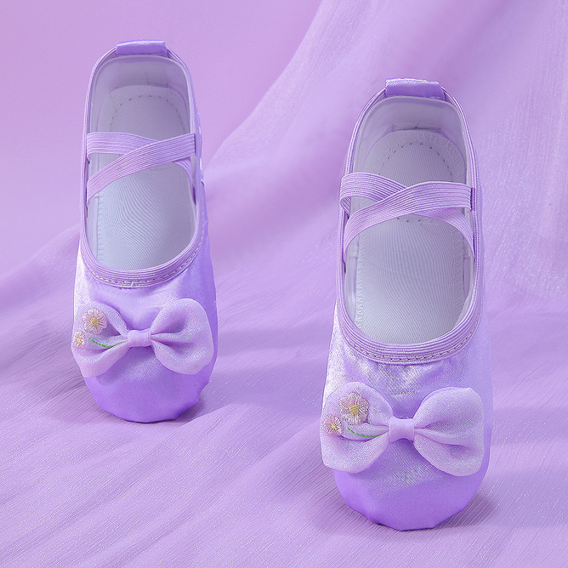 Pantofi de dans pentru fete, cu partea superioară de mătase și talpă complexă - ușori, rezistenți la uzură, absorbanti de șocuri, pentru balet și dans