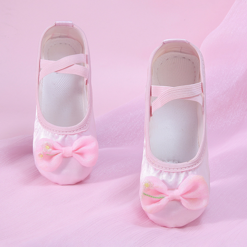 Pantofi de dans pentru fete, cu partea superioară de mătase și talpă complexă - ușori, rezistenți la uzură, absorbanti de șocuri, pentru balet și dans