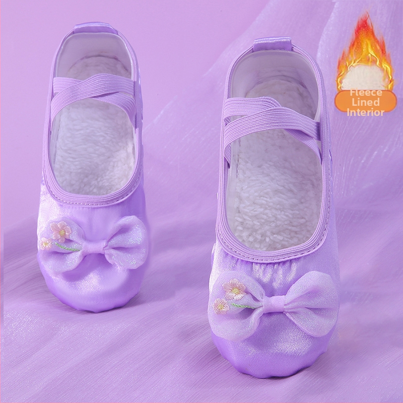 Pantofi de dans pentru fete, cu partea superioară de mătase și talpă complexă - ușori, rezistenți la uzură, absorbanti de șocuri, pentru balet și dans