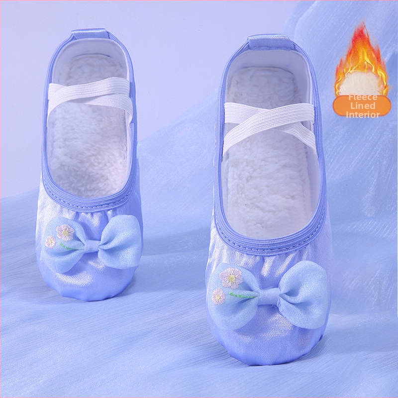 Pantofi de dans pentru fete, cu partea superioară de mătase și talpă complexă - ușori, rezistenți la uzură, absorbanti de șocuri, pentru balet și dans