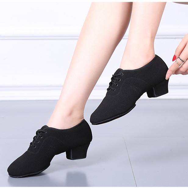 Pantofi de dans unisex pentru Latin, Modern și Balet, partea superioară din plasă cu Lycra, talpă din cauciuc, toc mediu