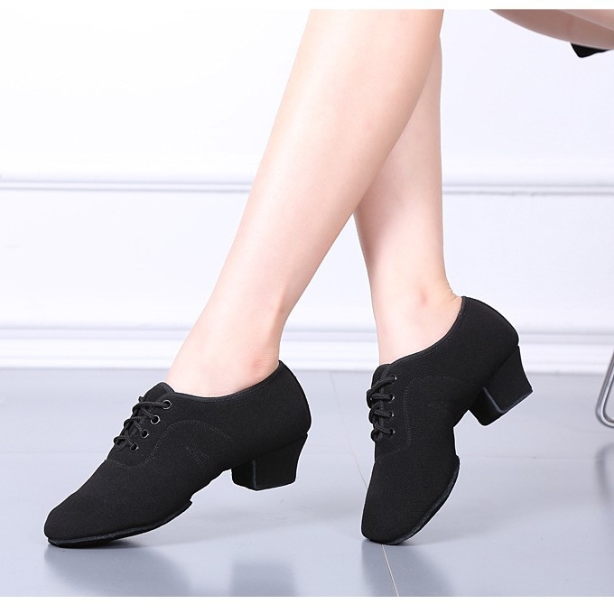 Pantofi de dans unisex pentru Latin, Modern și Balet, partea superioară din plasă cu Lycra, talpă din cauciuc, toc mediu