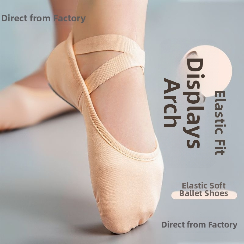 Baleto šokių bateliai moterims ir mergaitėms, elastinis audinys, be raištelių, minkšta padas, katės letenos dizainas