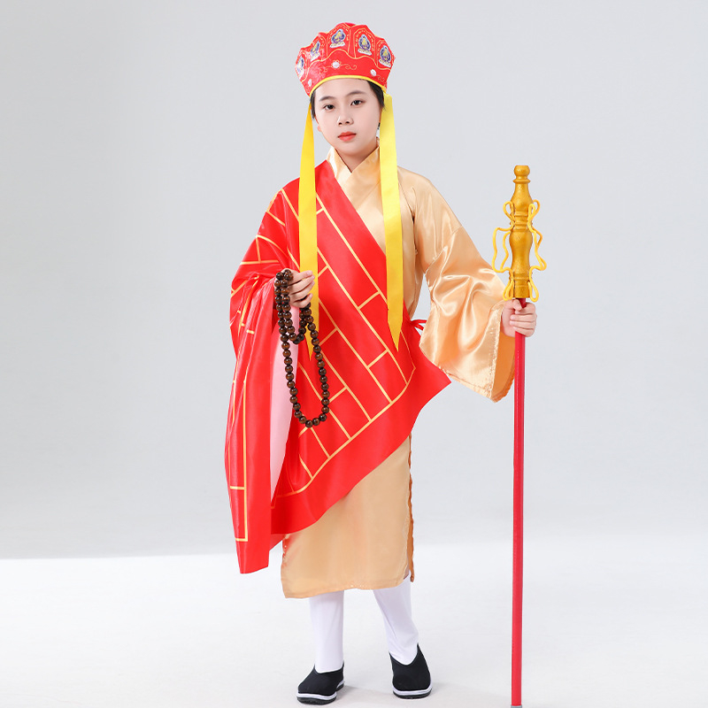 Dječji kostim Tang svećenika s Buddhinim perlama i Zen štapom, uključene cipele i čarape, unisex, kineski stil, poliester smjesa