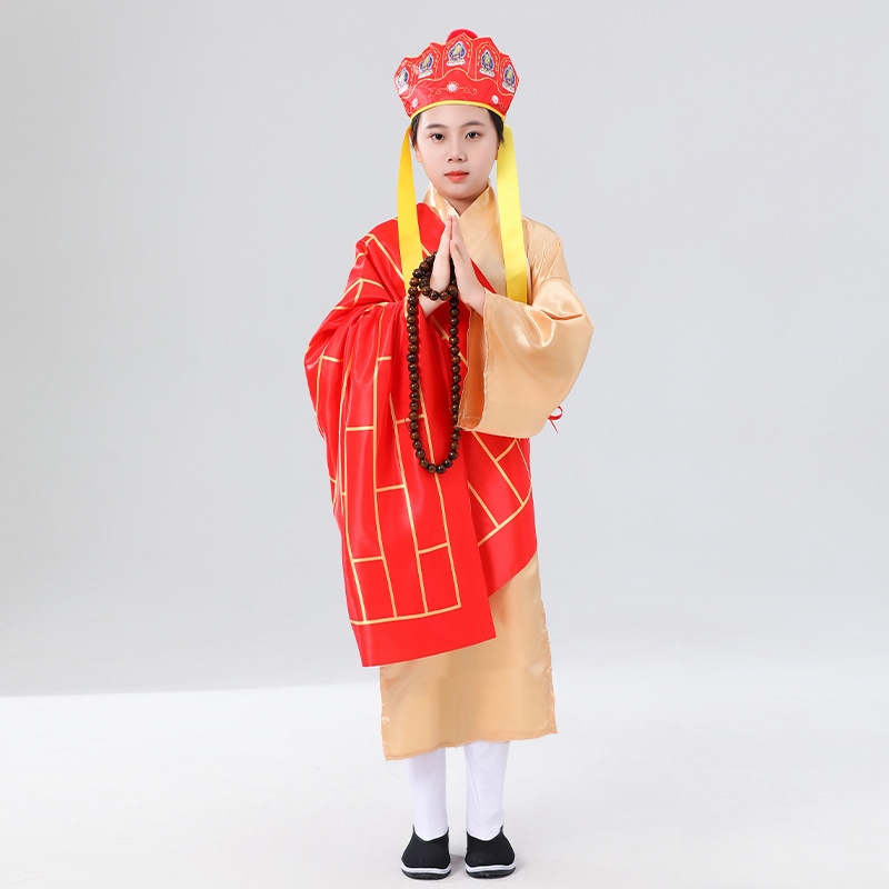 Dječji kostim Tang svećenika s Buddhinim perlama i Zen štapom, uključene cipele i čarape, unisex, kineski stil, poliester smjesa