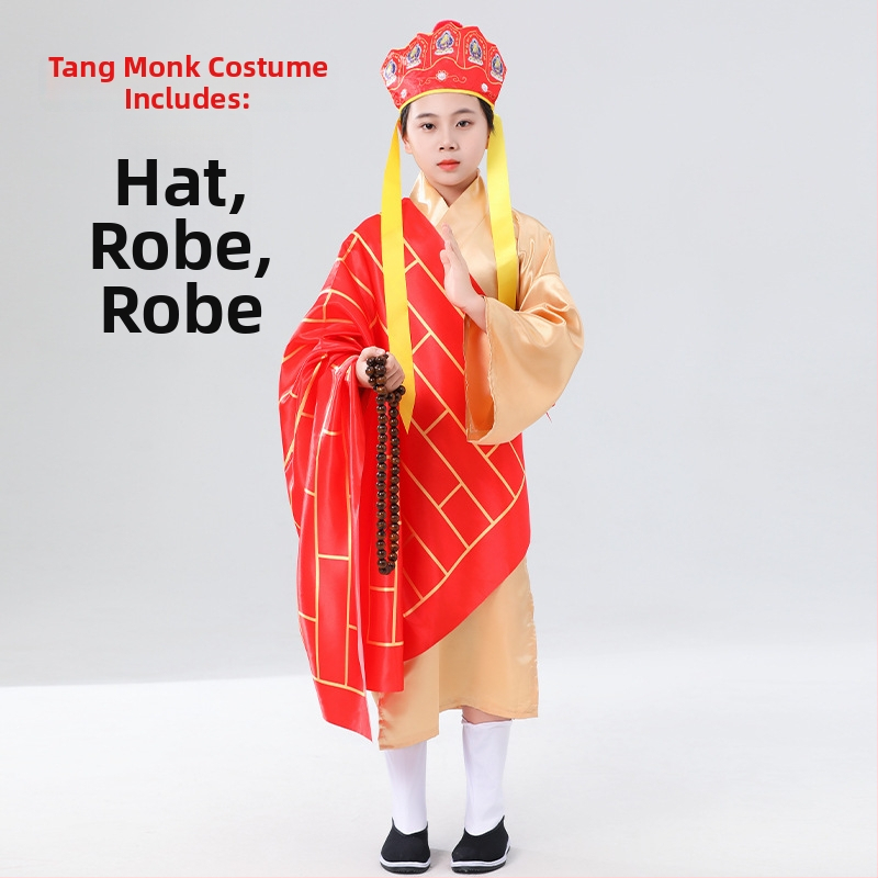Dječji kostim Tang svećenika s Buddhinim perlama i Zen štapom, uključene cipele i čarape, unisex, kineski stil, poliester smjesa