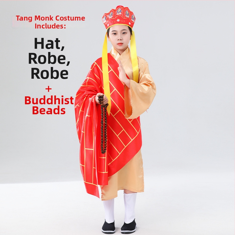 Dječji kostim Tang svećenika s Buddhinim perlama i Zen štapom, uključene cipele i čarape, unisex, kineski stil, poliester smjesa