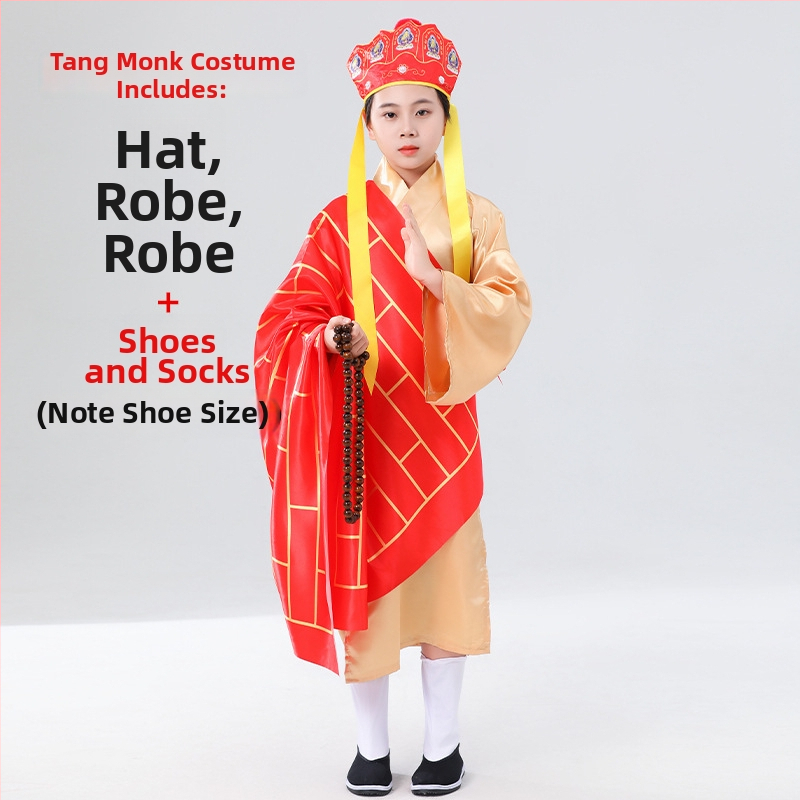Dječji kostim Tang svećenika s Buddhinim perlama i Zen štapom, uključene cipele i čarape, unisex, kineski stil, poliester smjesa