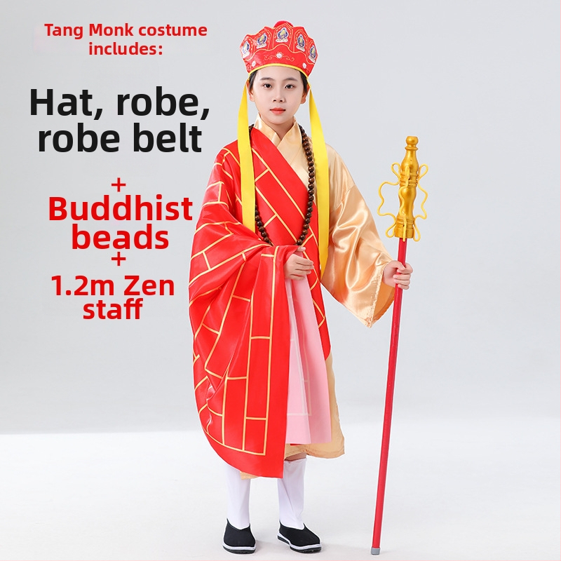 Dječji kostim Tang svećenika s Buddhinim perlama i Zen štapom, uključene cipele i čarape, unisex, kineski stil, poliester smjesa