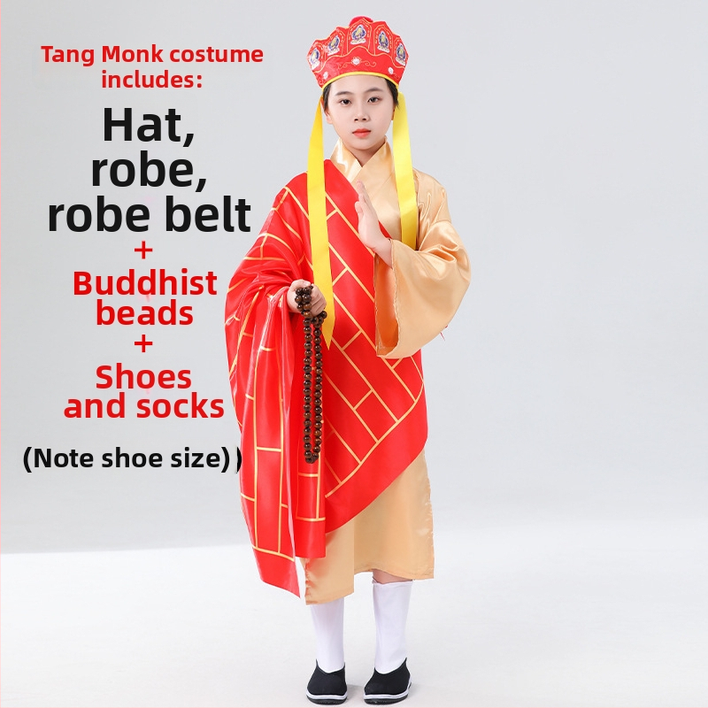 Dječji kostim Tang svećenika s Buddhinim perlama i Zen štapom, uključene cipele i čarape, unisex, kineski stil, poliester smjesa