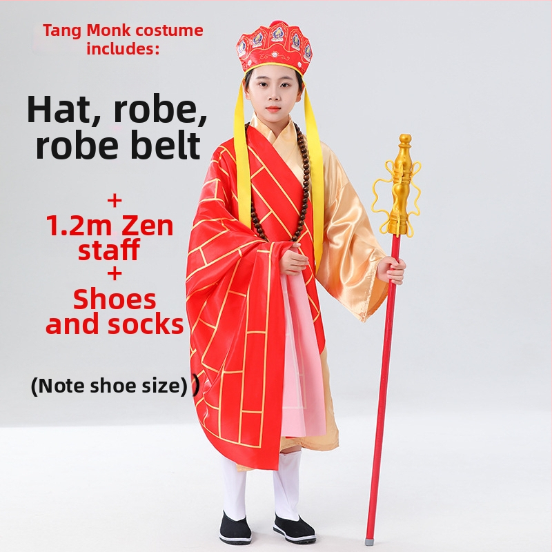Dječji kostim Tang svećenika s Buddhinim perlama i Zen štapom, uključene cipele i čarape, unisex, kineski stil, poliester smjesa
