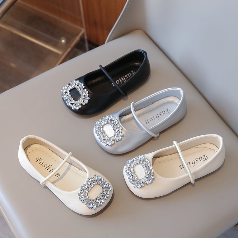 Dječje baletanke od PU kože sa rhinestones, zatvaranje Velcro, gumena potplata, prozračnost