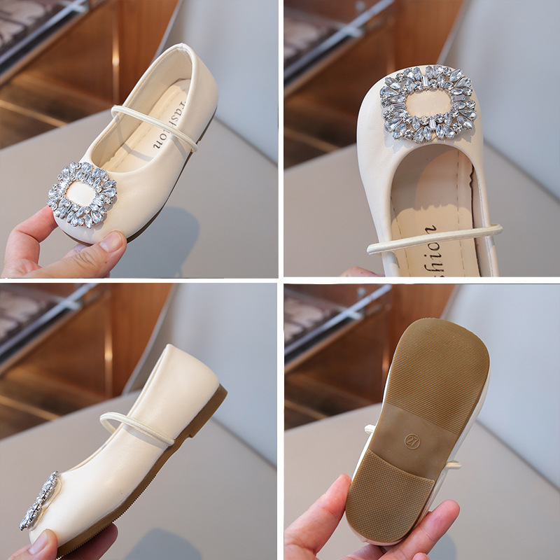 Dječje baletanke od PU kože sa rhinestones, zatvaranje Velcro, gumena potplata, prozračnost