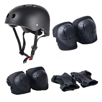Bērnu skateboard aizsargu komplekts – plaukstas aizsargi, rokas locītavas, galva, elkoņi un ceļi; materiāls: putu materiāls; bērniem; kategorija: kombinētā sporta aizsardzība; iepakojums: 20 gab.