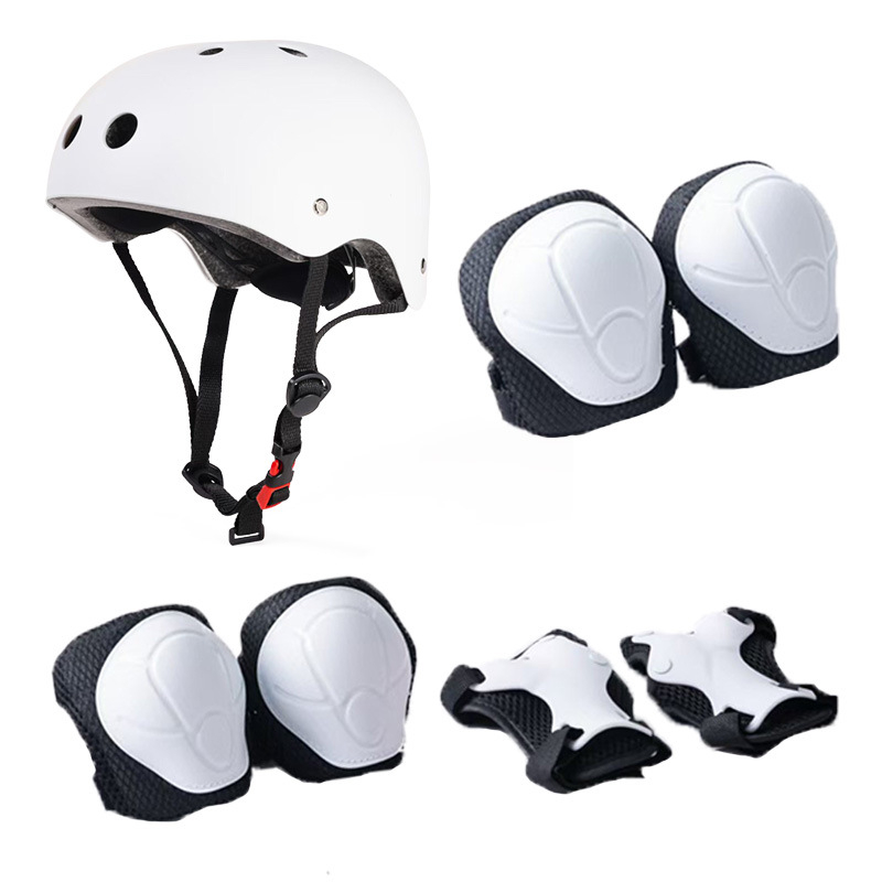 Bērnu skateboard aizsargu komplekts – plaukstas aizsargi, rokas locītavas, galva, elkoņi un ceļi; materiāls: putu materiāls; bērniem; kategorija: kombinētā sporta aizsardzība; iepakojums: 20 gab.