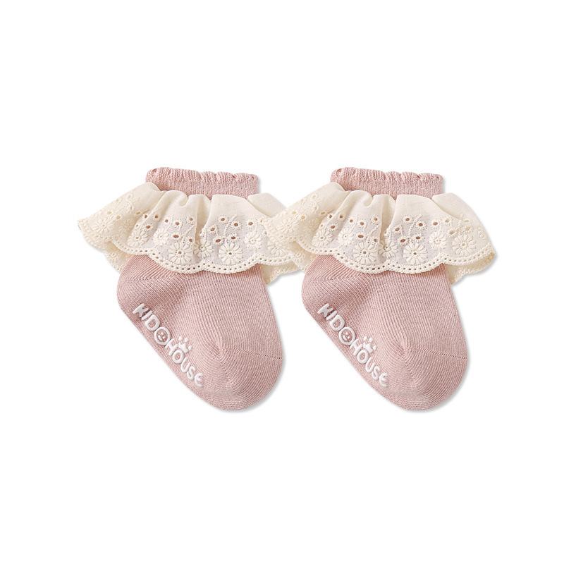 I ruobei șosete de podea pentru fete, cu dantelă, din bumbac, scurte, antiderapante