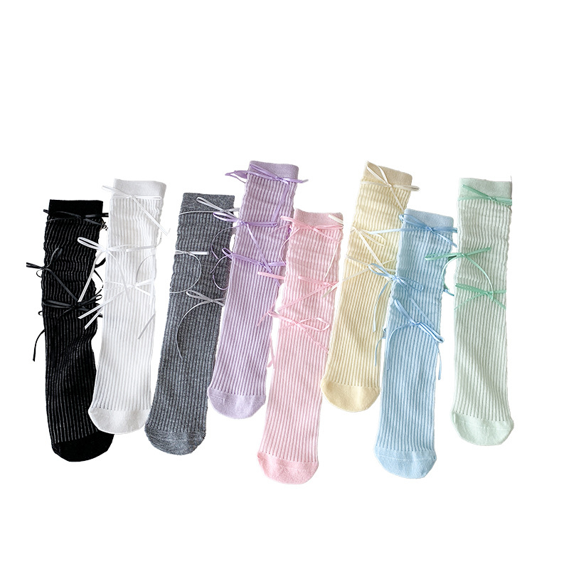 Șosete de până la genunchi pentru fetițe, din bumbac pieptănat, tricot Jacquard, uni, respirante