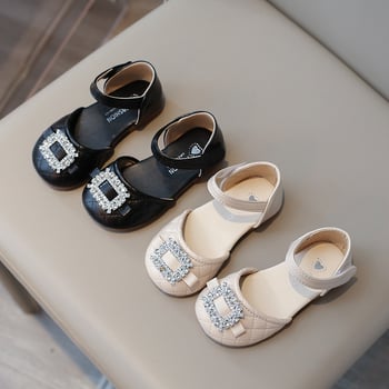 Korejskog stila dječje princezinske cipele za djevojčice, s rhinestones, PU gornji dio, niski gležanj, kopčanje na Velcro, karirani uzorak, proljeće 2024