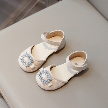 Korejskog stila dječje princezinske cipele za djevojčice, s rhinestones, PU gornji dio, niski gležanj, kopčanje na Velcro, karirani uzorak, proljeće 2024