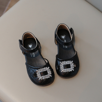 Korejskog stila dječje princezinske cipele za djevojčice, s rhinestones, PU gornji dio, niski gležanj, kopčanje na Velcro, karirani uzorak, proljeće 2024