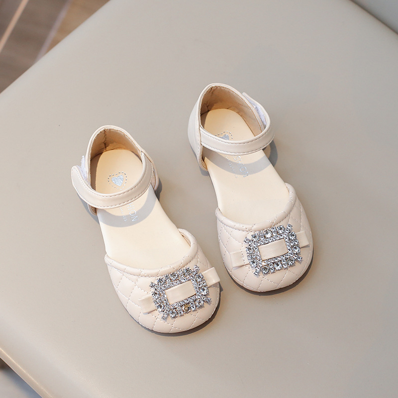 Korejskog stila dječje princezinske cipele za djevojčice, s rhinestones, PU gornji dio, niski gležanj, kopčanje na Velcro, karirani uzorak, proljeće 2024