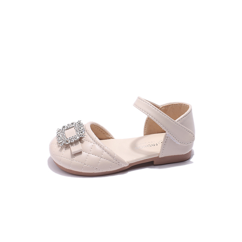 Korejskog stila dječje princezinske cipele za djevojčice, s rhinestones, PU gornji dio, niski gležanj, kopčanje na Velcro, karirani uzorak, proljeće 2024