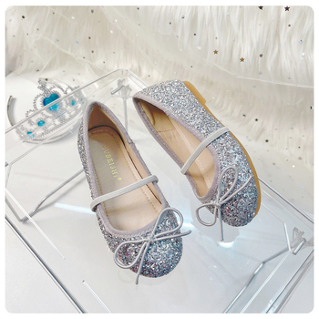 Dječje kristalne ravne cipele, Korejskog stila, PU gornji dio, Kožna podstava, Gumena potplata, Zatvaranje elastičnim remenom