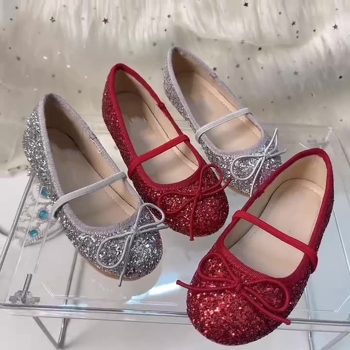 Dječje kristalne ravne cipele, Korejskog stila, PU gornji dio, Kožna podstava, Gumena potplata, Zatvaranje elastičnim remenom