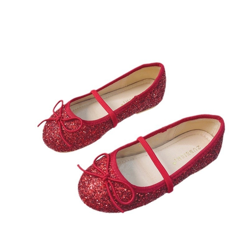 Dječje kristalne ravne cipele, Korejskog stila, PU gornji dio, Kožna podstava, Gumena potplata, Zatvaranje elastičnim remenom