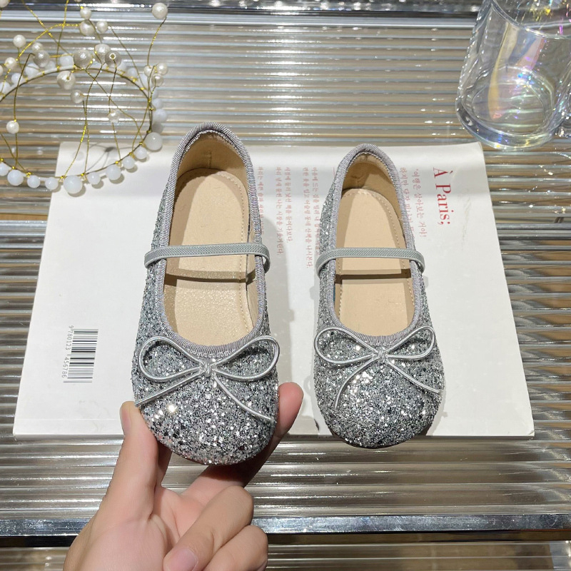 Dječje kristalne ravne cipele, Korejskog stila, PU gornji dio, Kožna podstava, Gumena potplata, Zatvaranje elastičnim remenom