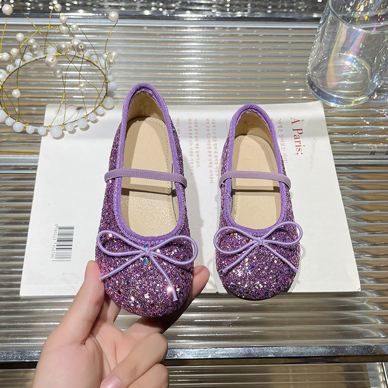 Dječje kristalne ravne cipele, Korejskog stila, PU gornji dio, Kožna podstava, Gumena potplata, Zatvaranje elastičnim remenom