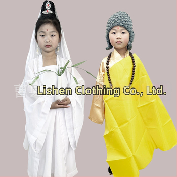 Detský scénický kostým Guanyin Bodhisattva, Čínski štýl; hlavná tkanina 76% polyester, zmes chemických vlákien, mäkké spracovanie, unisex.