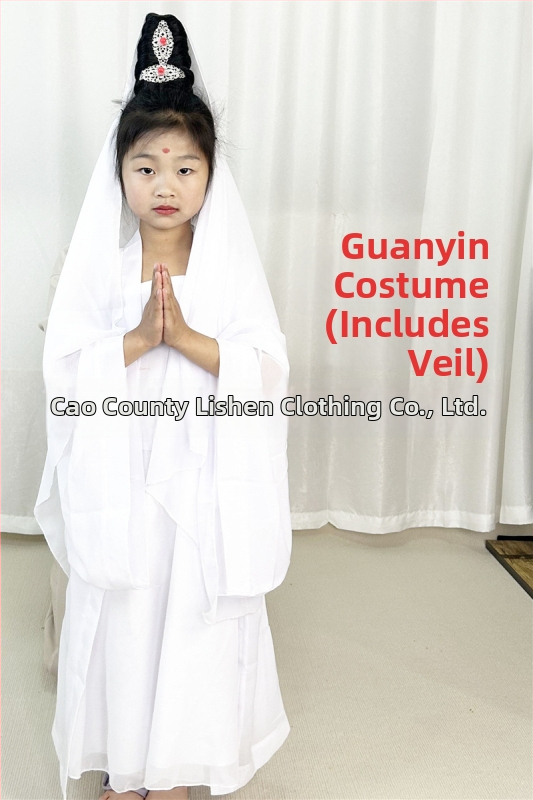 Detský scénický kostým Guanyin Bodhisattva, Čínski štýl; hlavná tkanina 76% polyester, zmes chemických vlákien, mäkké spracovanie, unisex.