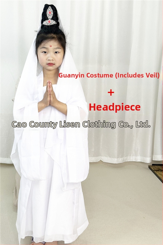 Detský scénický kostým Guanyin Bodhisattva, Čínski štýl; hlavná tkanina 76% polyester, zmes chemických vlákien, mäkké spracovanie, unisex.