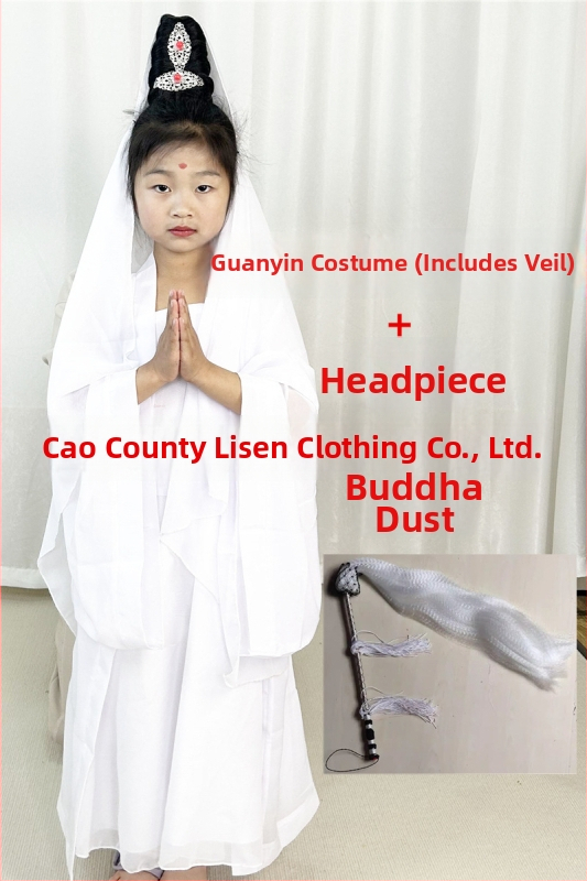 Detský scénický kostým Guanyin Bodhisattva, Čínski štýl; hlavná tkanina 76% polyester, zmes chemických vlákien, mäkké spracovanie, unisex.