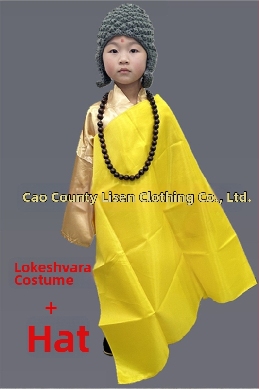 Detský scénický kostým Guanyin Bodhisattva, Čínski štýl; hlavná tkanina 76% polyester, zmes chemických vlákien, mäkké spracovanie, unisex.