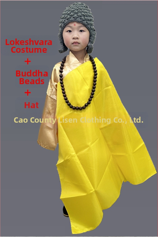 Detský scénický kostým Guanyin Bodhisattva, Čínski štýl; hlavná tkanina 76% polyester, zmes chemických vlákien, mäkké spracovanie, unisex.