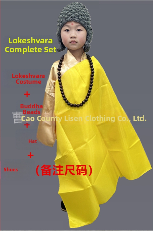 Detský scénický kostým Guanyin Bodhisattva, Čínski štýl; hlavná tkanina 76% polyester, zmes chemických vlákien, mäkké spracovanie, unisex.