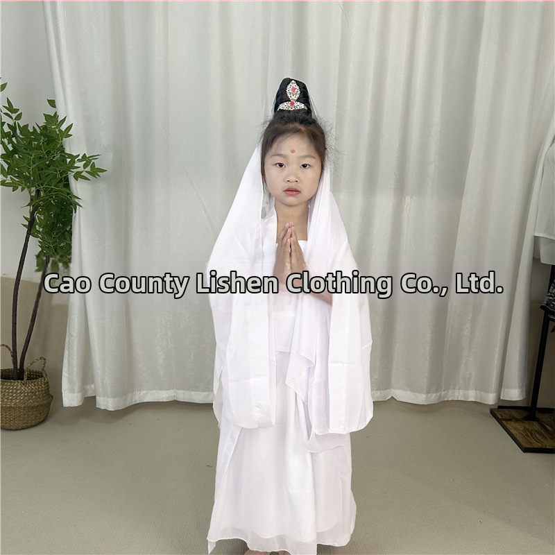 Detský scénický kostým Guanyin Bodhisattva, Čínski štýl; hlavná tkanina 76% polyester, zmes chemických vlákien, mäkké spracovanie, unisex.