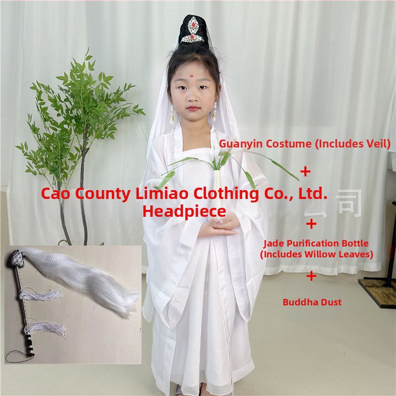 Detský scénický kostým Guanyin Bodhisattva, Čínski štýl; hlavná tkanina 76% polyester, zmes chemických vlákien, mäkké spracovanie, unisex.