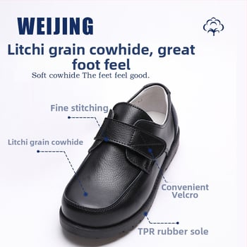 Chlapčenské spoločenské topánky z pravej kože, zapínanie na suchý zips, stielka z bravčovej kože, podrážka z kompozitu, jar a jeseň